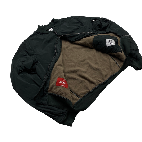 CP Company Dark Green Fleece Lined Nycra Bomber Jacket - Large