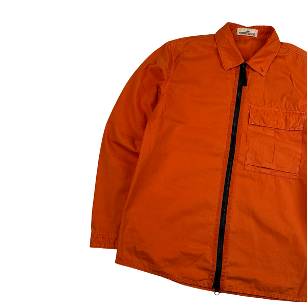 Stone Island 2019 Orange Cotton Garment Dyed Overshirt - Medium