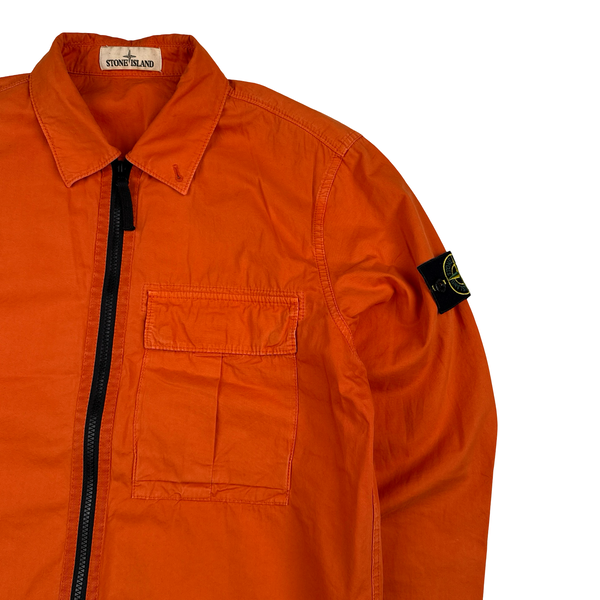 Stone Island 2019 Orange Cotton Garment Dyed Overshirt - Medium