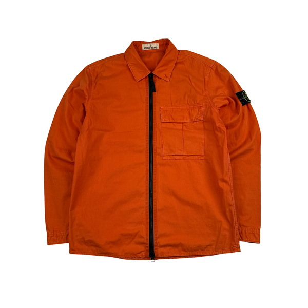 Stone Island 2019 Orange Cotton Garment Dyed Overshirt - Medium