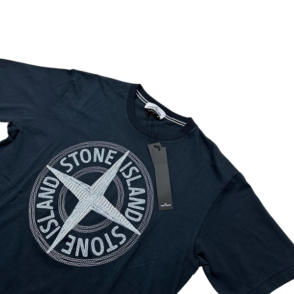 Stone Island 2023 Navy Embroidered Compass Logo T Shirt - Large