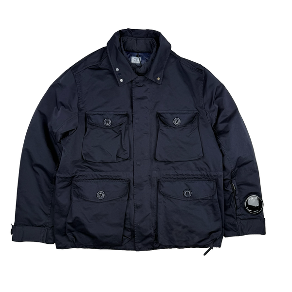 CP Company Navy Micro Kei Double Layer Hooded Goggle Field Jacket - Medium