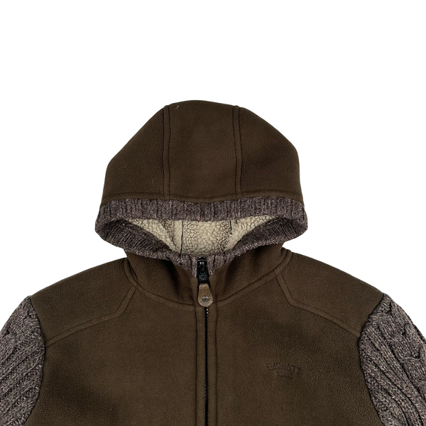Schott Brown Fleece Lined Thick Spellout Knit Jacket - Medium