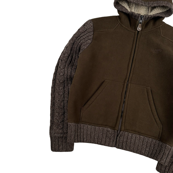 Schott Brown Fleece Lined Thick Spellout Knit Jacket - Medium