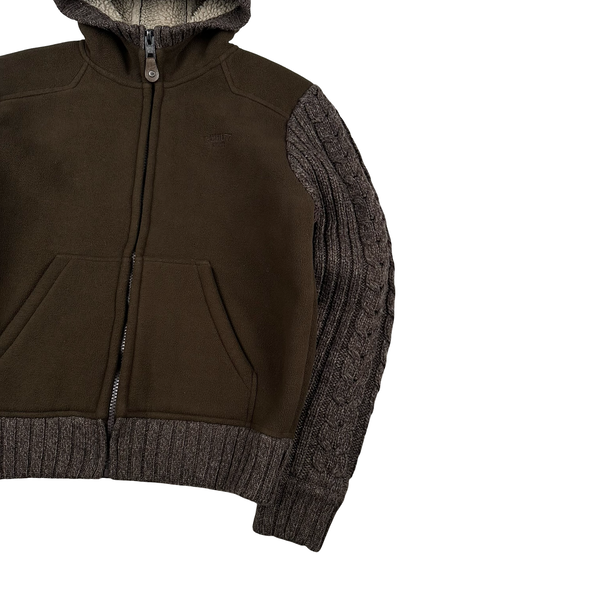 Schott Brown Fleece Lined Thick Spellout Knit Jacket - Medium