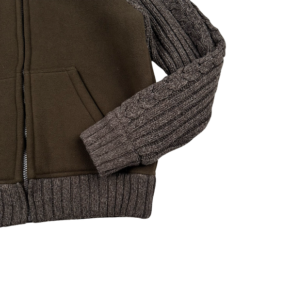 Schott Brown Fleece Lined Thick Spellout Knit Jacket - Medium