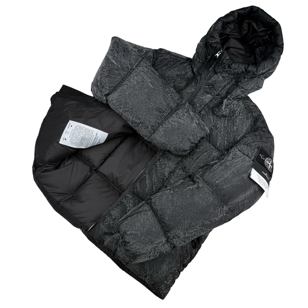 Stone Island Black 2026 Light Nylon Tela Hand Sprayed Reflective Down Puffer Jacket - Medium