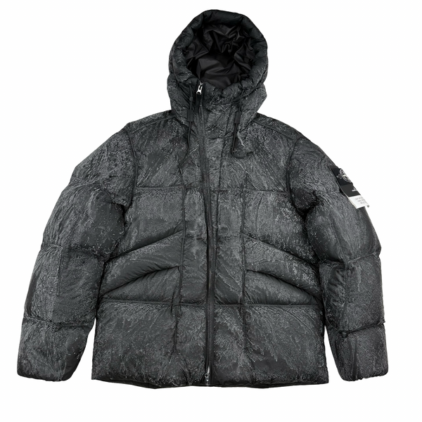Stone Island Black 2026 Light Nylon Tela Hand Sprayed Reflective Down Puffer Jacket - Medium