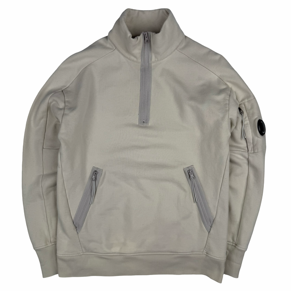 CP Company Cream Cotton Lens Viewer quarter Zip Pullover- Small