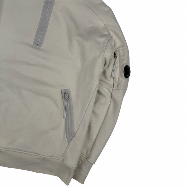 CP Company Cream Cotton Lens Viewer quarter Zip Pullover- Small