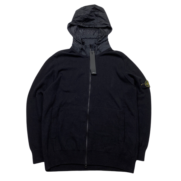 Stone Island 2023 Black Ribbed Cotton Knit Zipped Jumper - XXL