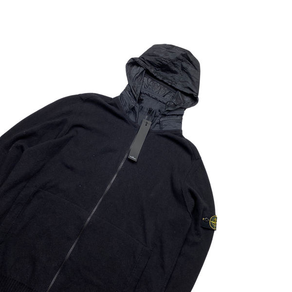 Stone Island 2023 Black Ribbed Cotton Knit Zipped Jumper - XXL