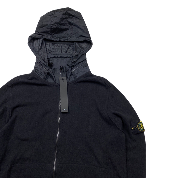 Stone Island 2023 Black Ribbed Cotton Knit Zipped Jumper - XXL