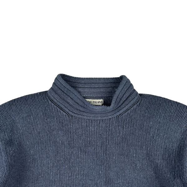 Stone Island 1998 Navy Vintage Wool Blend Knit Mock Neck Jumper - XL