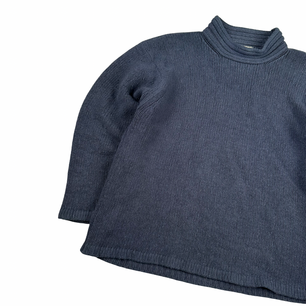 Stone Island 1998 Navy Vintage Wool Blend Knit Mock Neck Jumper - XL