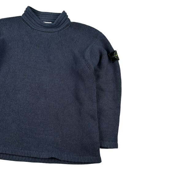 Stone Island 1998 Navy Vintage Wool Blend Knit Mock Neck Jumper - XL