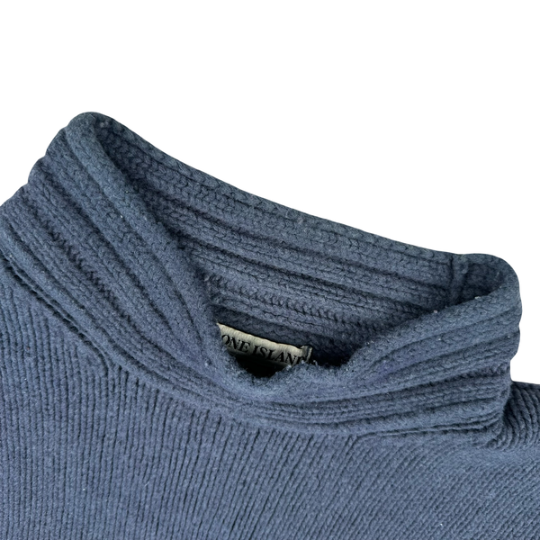 Stone Island 1998 Navy Vintage Wool Blend Knit Mock Neck Jumper - XL