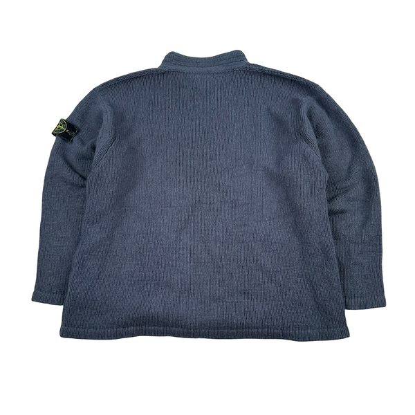 Stone Island 1998 Navy Vintage Wool Blend Knit Mock Neck Jumper - XL