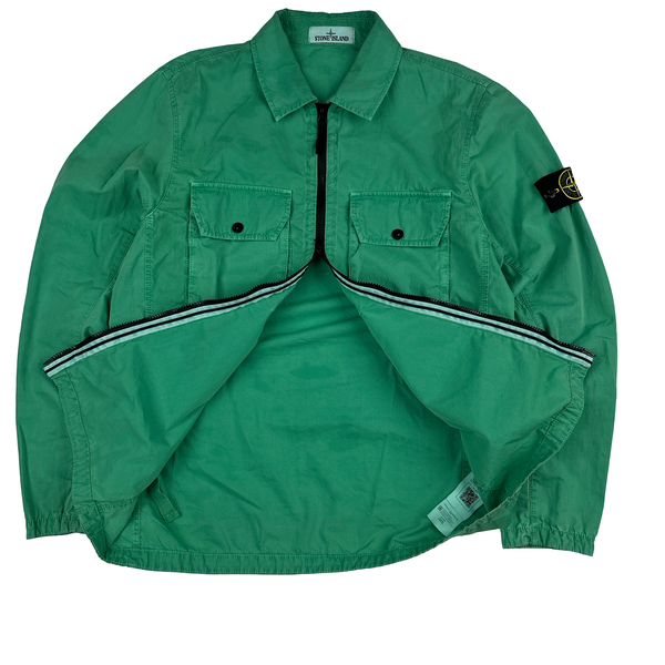 Stone Island 2021 Green Cotton Zipped Overshirt - Medium