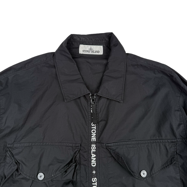 Stone Island 2022 Black Double Pocket Zipped Spellout Overshirt - XL