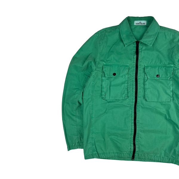 Stone Island 2021 Green Cotton Zipped Overshirt - Medium
