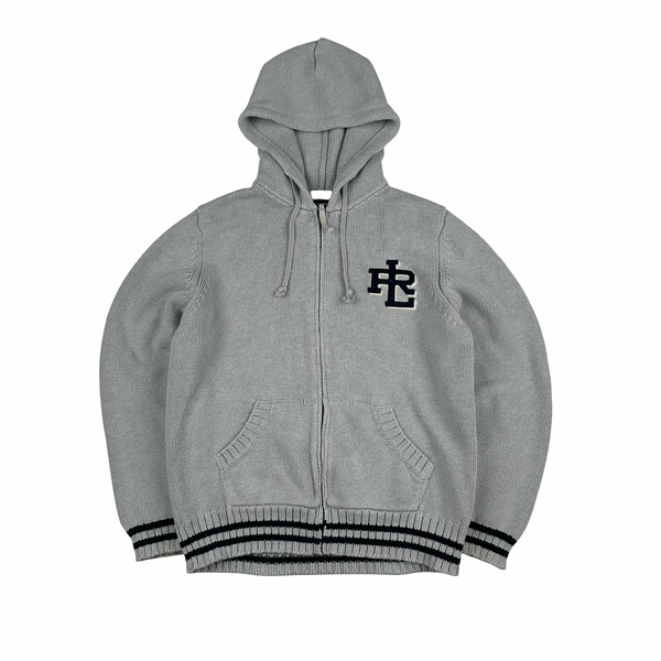 Ralph Lauren Grey Hooded Cotton Knit Zipped Jumper - Large