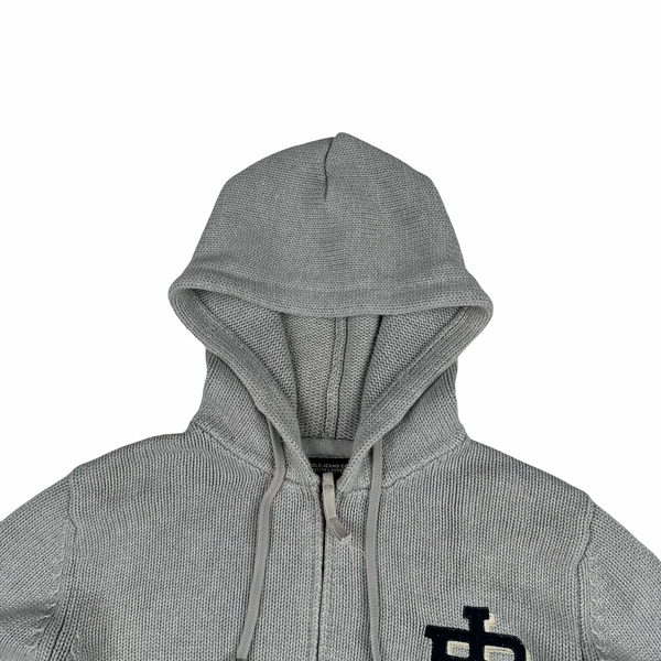 Ralph Lauren Grey Hooded Cotton Knit Zipped Jumper - Large