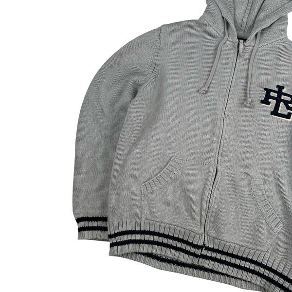 Ralph Lauren Grey Hooded Cotton Knit Zipped Jumper - Large
