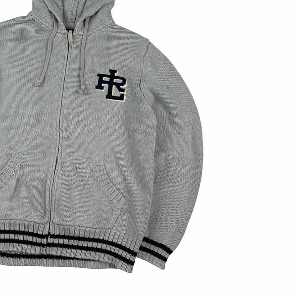 Ralph Lauren Grey Hooded Cotton Knit Zipped Jumper - Large