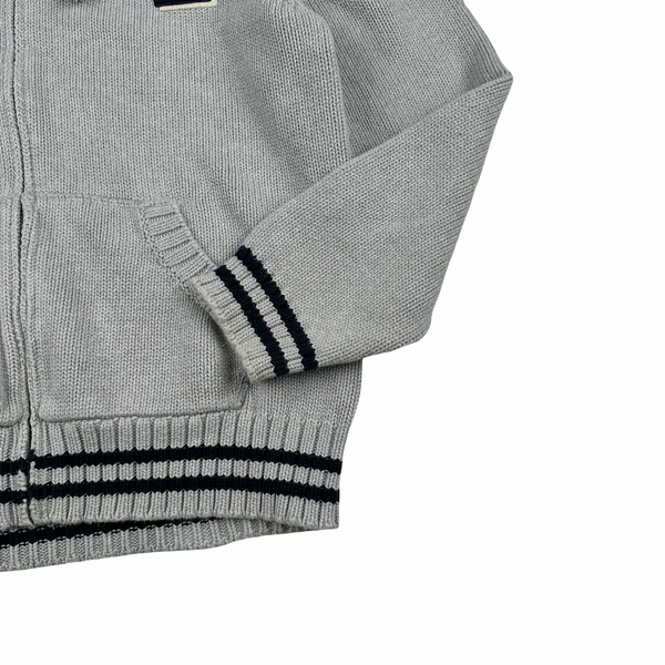 Ralph Lauren Grey Hooded Cotton Knit Zipped Jumper - Large