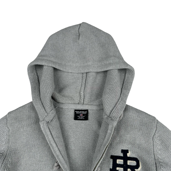 Ralph Lauren Grey Hooded Cotton Knit Zipped Jumper - Large
