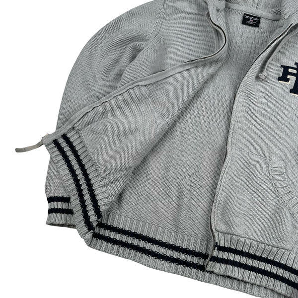 Ralph Lauren Grey Hooded Cotton Knit Zipped Jumper - Large