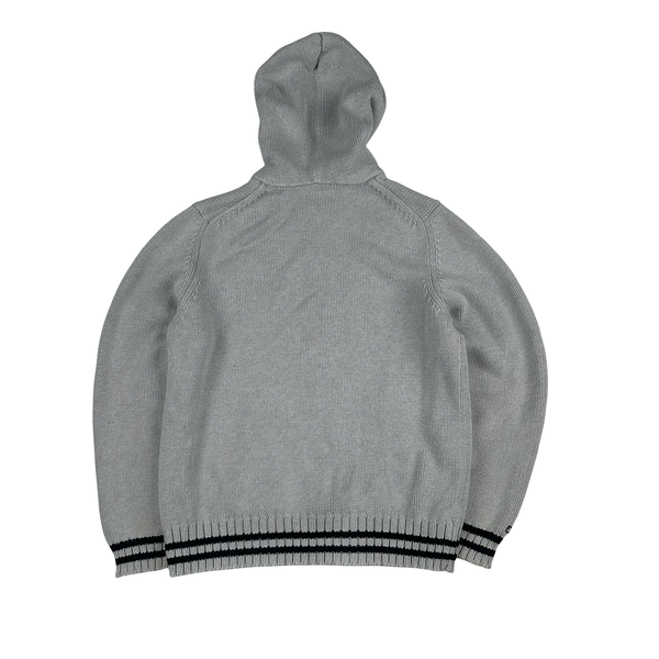 Ralph Lauren Grey Hooded Cotton Knit Zipped Jumper - Large