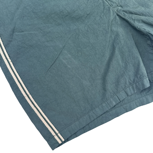 Stone Island Marina Vintage Spellout Mesh Lined Green Stripe Cotton Blend Swim Shorts