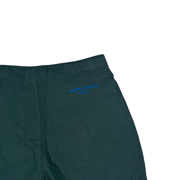 Stone Island Marina Vintage Spellout Mesh Lined Green Stripe Cotton Blend Swim Shorts
