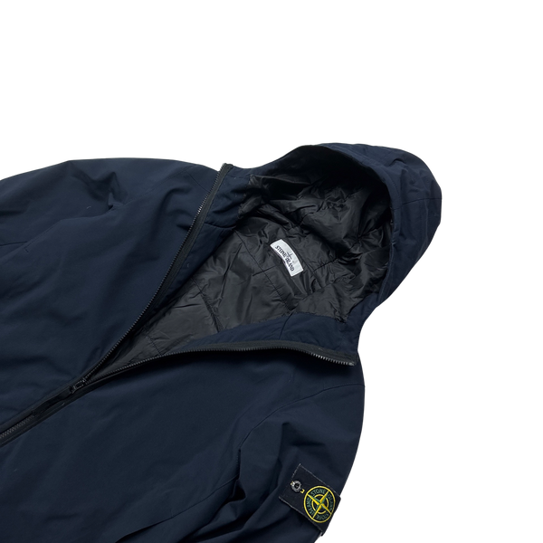 Stone Island Navy Primaloft Lined Soft Shell Hooded Jacket - Small