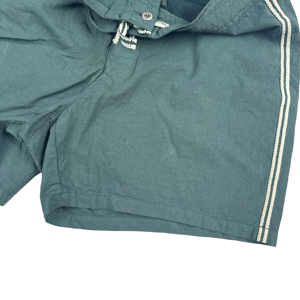 Stone Island Marina Vintage Spellout Mesh Lined Green Stripe Cotton Blend Swim Shorts
