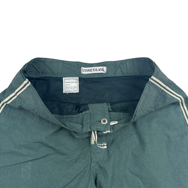 Stone Island Marina Vintage Spellout Mesh Lined Green Stripe Cotton Blend Swim Shorts