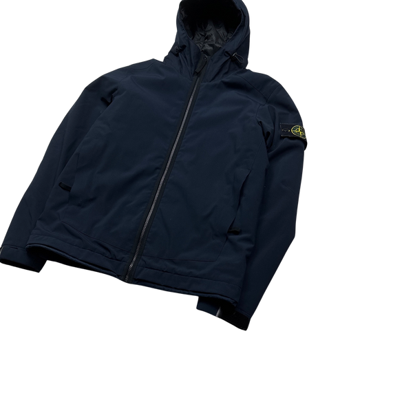 Stone Island Navy Primaloft Lined Soft Shell Hooded Jacket - Small