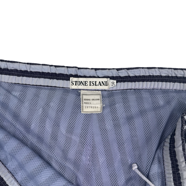 Stone Island 1997 Spellout Vintage Cotton Blend  Blue Stripe Swim Shorts - Large