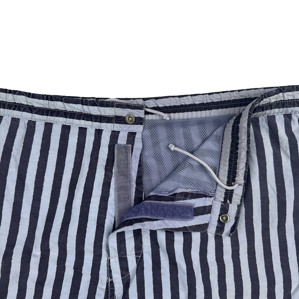 Stone Island 1997 Spellout Vintage Cotton Blend  Blue Stripe Swim Shorts - Large