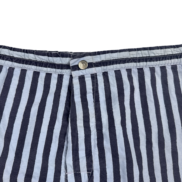 Stone Island 1997 Spellout Vintage Cotton Blend  Blue Stripe Swim Shorts - Large