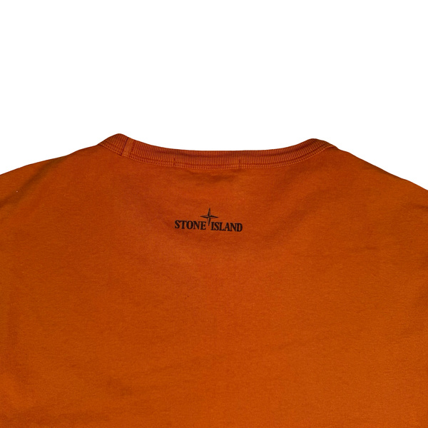Stone Island 2019 Burnt Orange Garment Dyed Compass Print T Shirt - Medium