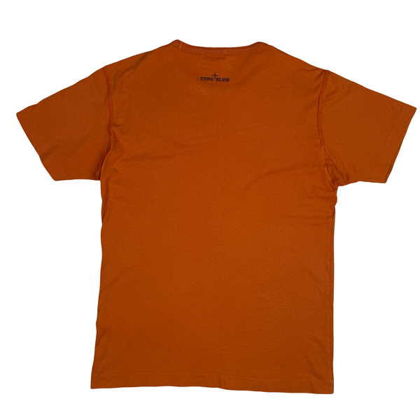 Stone Island 2019 Burnt Orange Garment Dyed Compass Print T Shirt - Medium