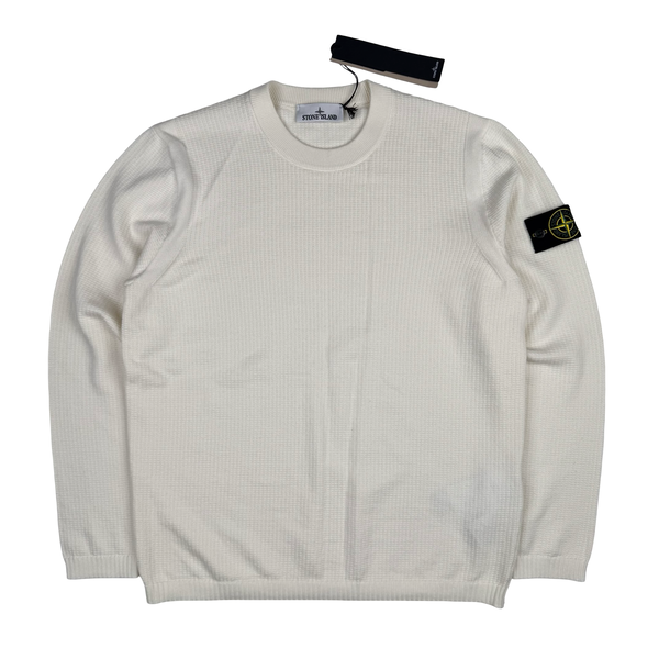 Stone Island 2026 Ivory Cotton Knit Crewneck Jumper - Medium