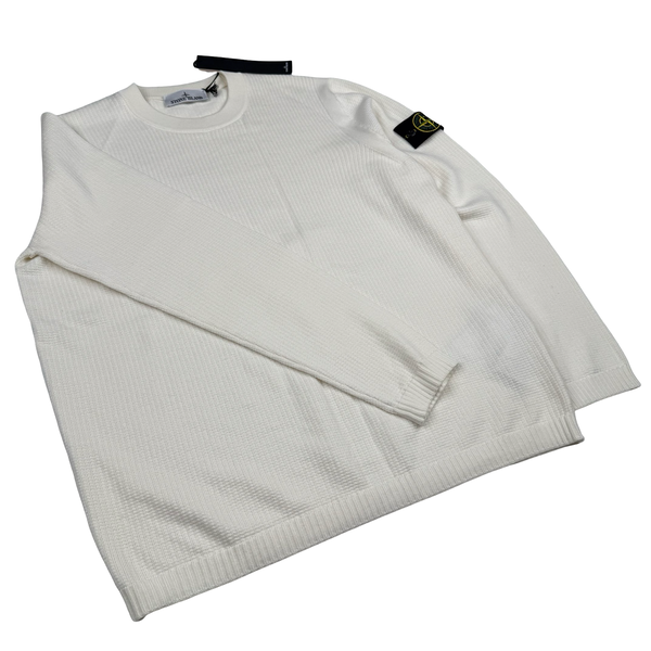Stone Island 2026 Ivory Cotton Knit Crewneck Jumper - Medium
