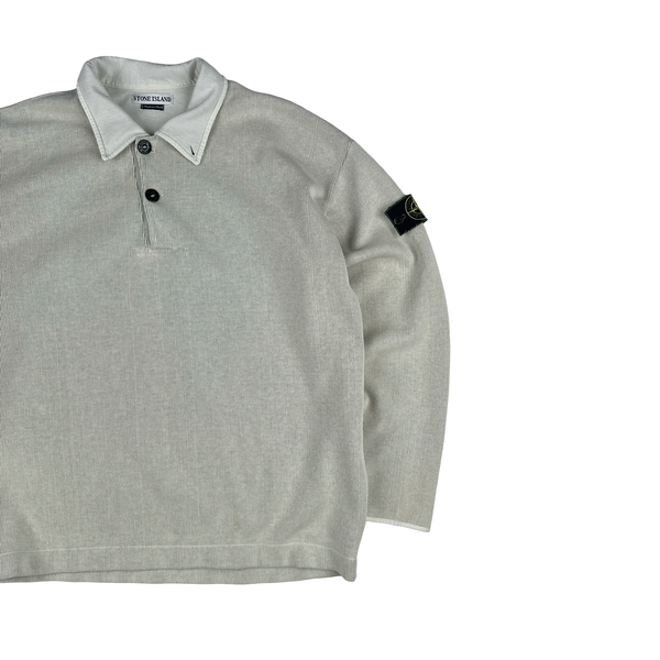 Stone Island Vintage 1998 Cream White Buttoned Pullover Jumper - XXL