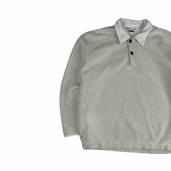 Stone Island Vintage 1998 Cream White Buttoned Pullover Jumper - XXL