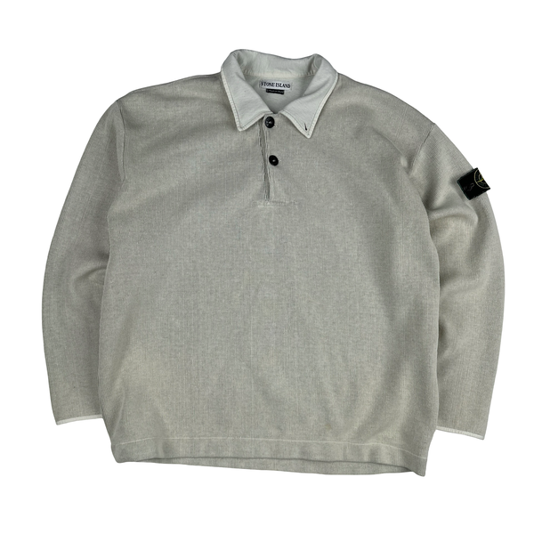 Stone Island Vintage 1998 Cream White Buttoned Pullover Jumper - XXL