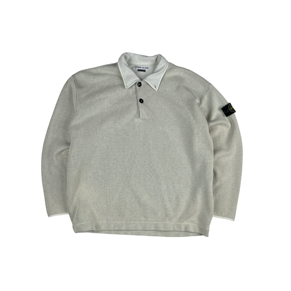 Stone Island Vintage 1998 Cream White Buttoned Pullover Jumper - XXL